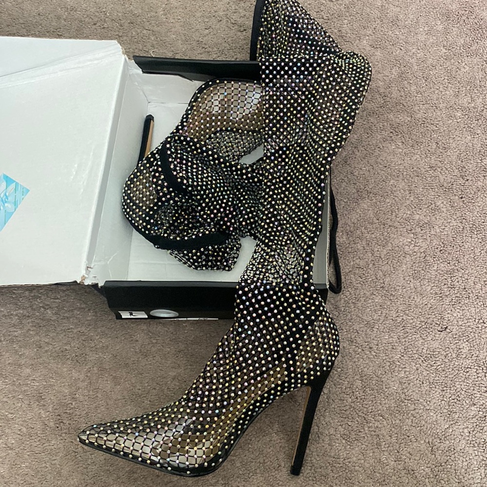 Rhinestone thigh high heels